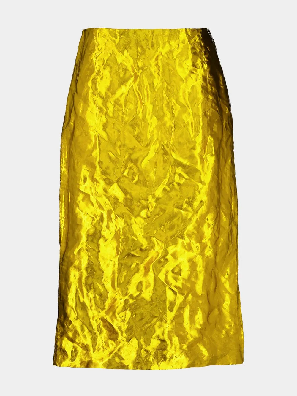 Gold Manuela Midi Skirt in Metallic Silk sold by Fashion Clinic