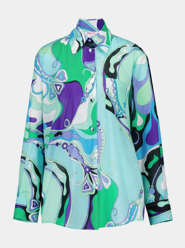 Green and Emerald Orchidee Cotton Shirt sold by Fashion Clinic