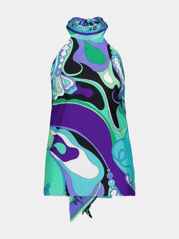 Green and Lilac Halter Silk Twill Top sold by Fashion Clinic