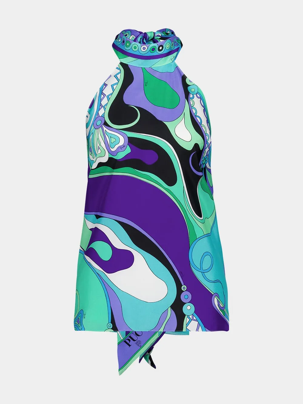 Green and Lilac Halter Silk Twill Top sold by Fashion Clinic