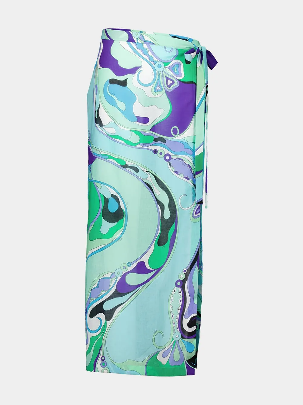 Green and Lilac Orchidee-Print Cotton Wrap Skirt sold by Fashion Clinic