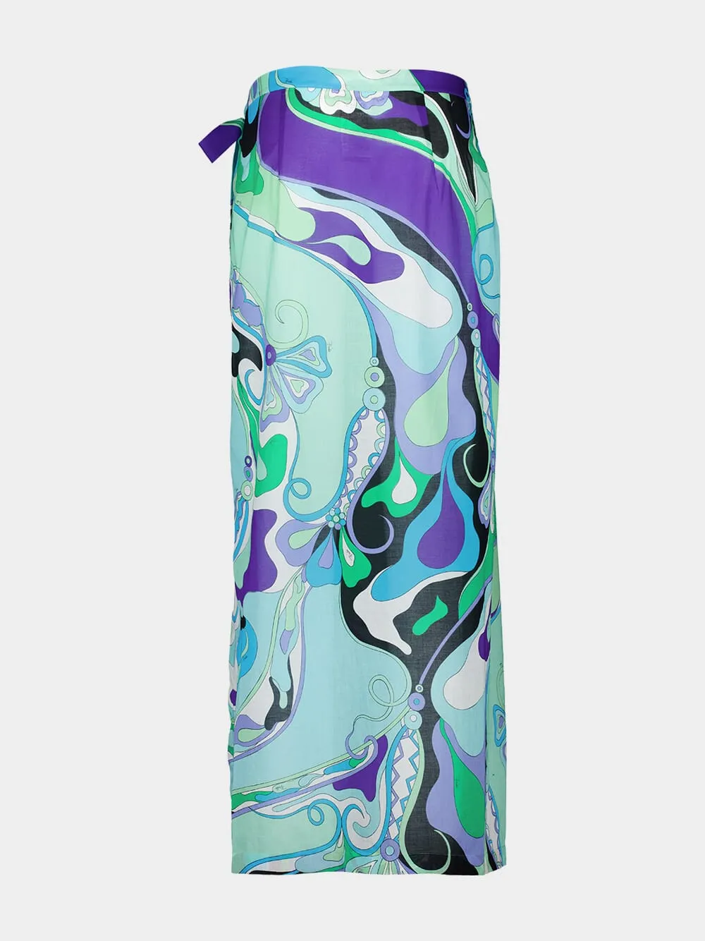 Green and Lilac Orchidee-Print Cotton Wrap Skirt sold by Fashion Clinic product image thumbnail 2