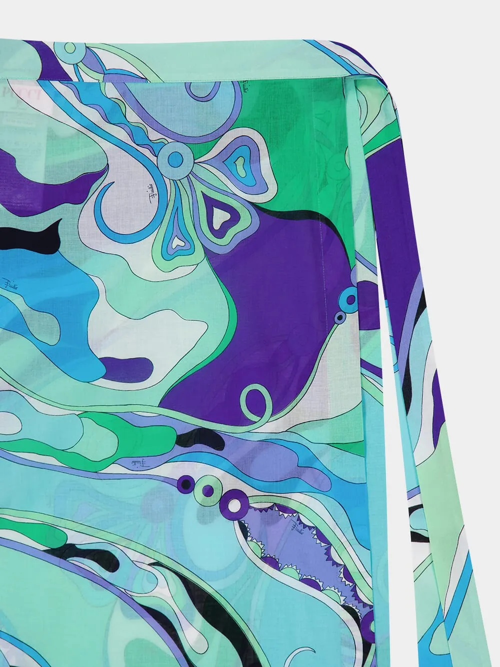 Green and Lilac Orchidee-Print Cotton Wrap Skirt sold by Fashion Clinic product image thumbnail 3