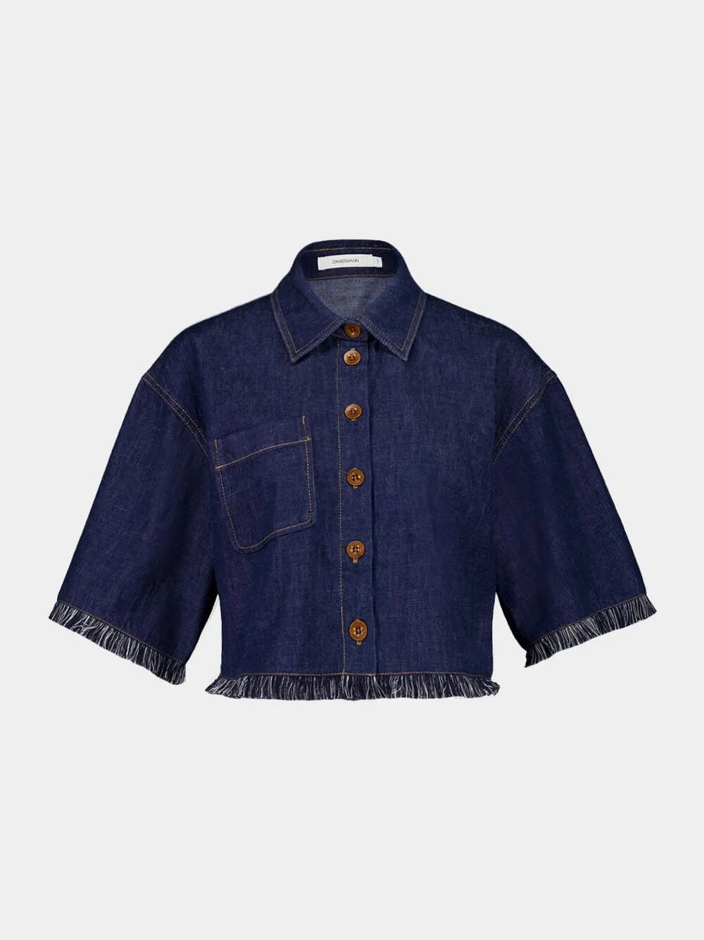 Atlantic Blue Rhiannon Fringe Cropped Shirt sold by Fashion Clinic
