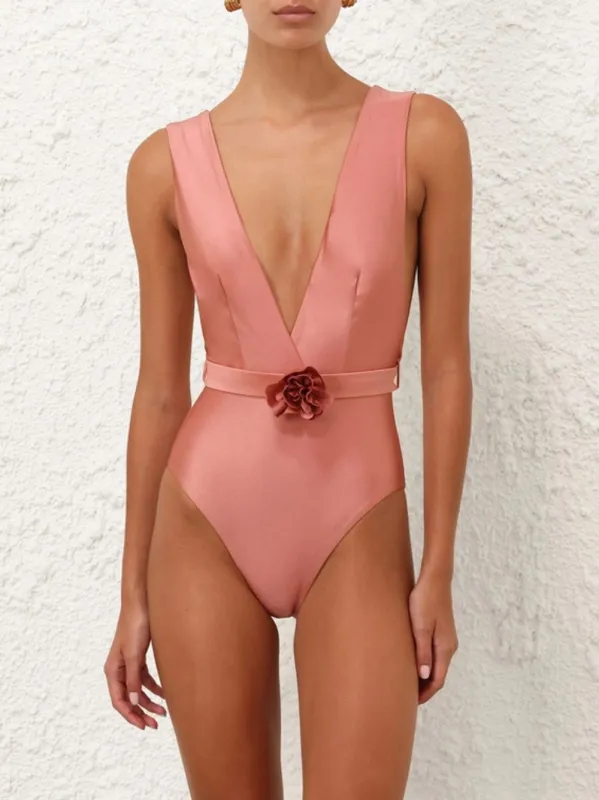 Rose Lucky Plunge Flower One-Piece sold by Fashion Clinic