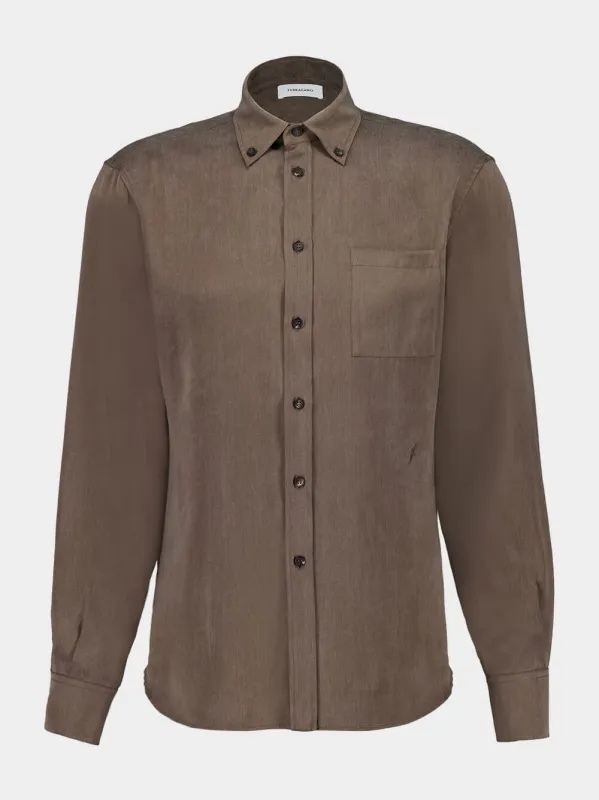 Brown Button-Up Shirt in Matt Satin Lyocell made by Salvatore Ferragamo