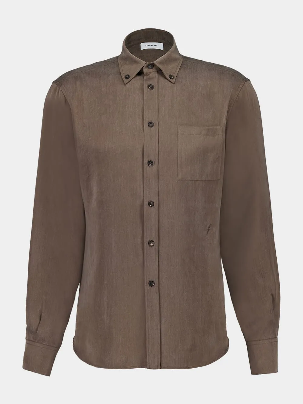 Brown Button-Up Shirt in Matt Satin Lyocell sold by Fashion Clinic