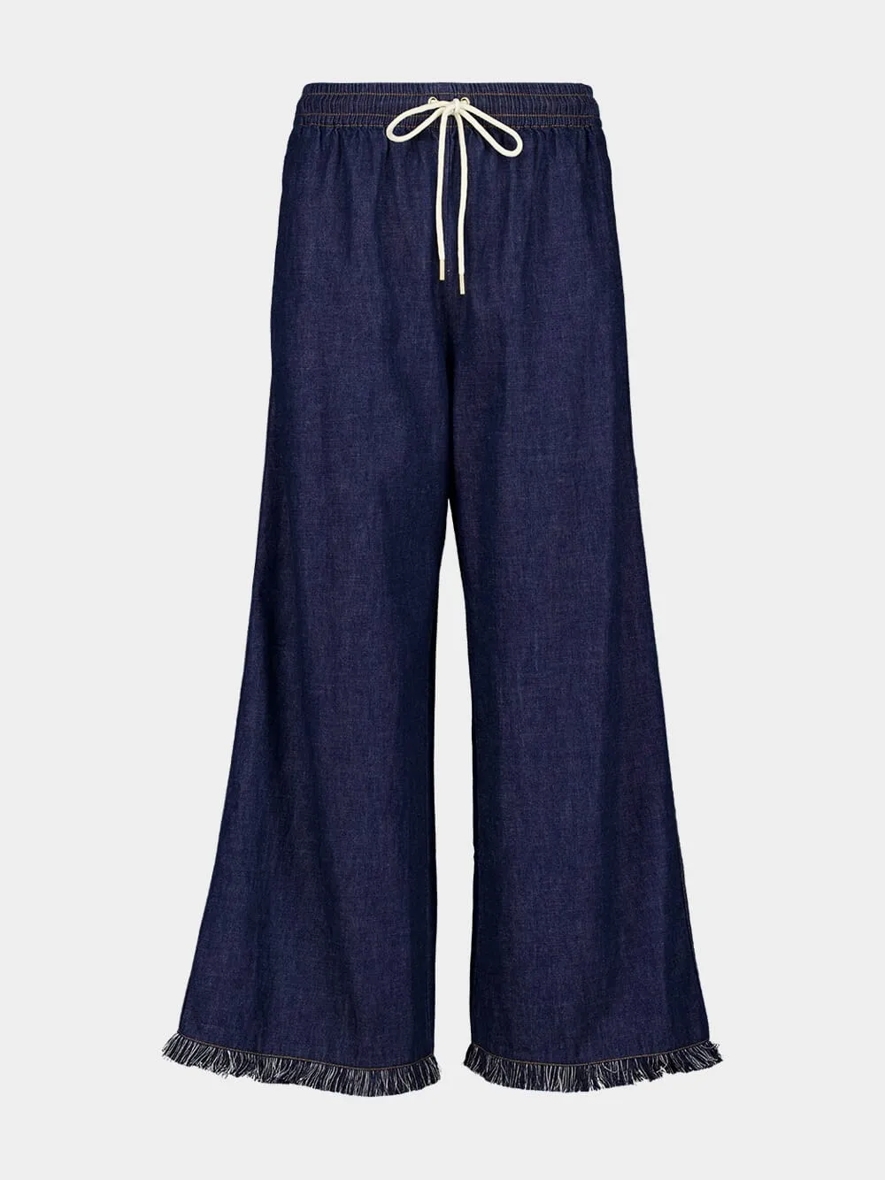 Atlantic Blue Wide Leg Trousers with Rhiannon Fringe sold by Fashion Clinic