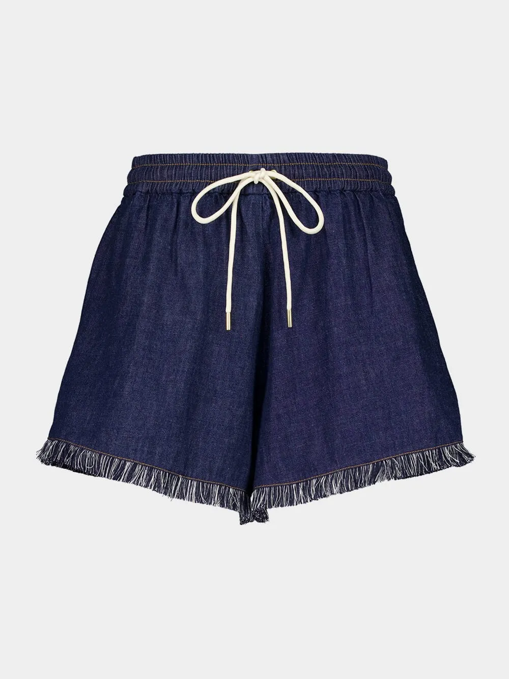 Atlantic Blue Mini Shorts with Rhiannon Fringe sold by Fashion Clinic