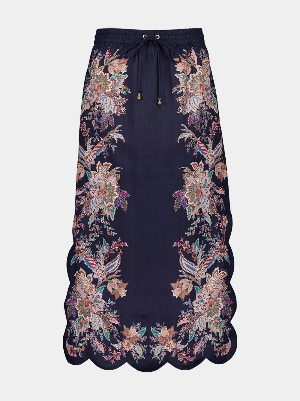 Navy Blue Midi Skirt with Rhiannon Scallop sold by Fashion Clinic