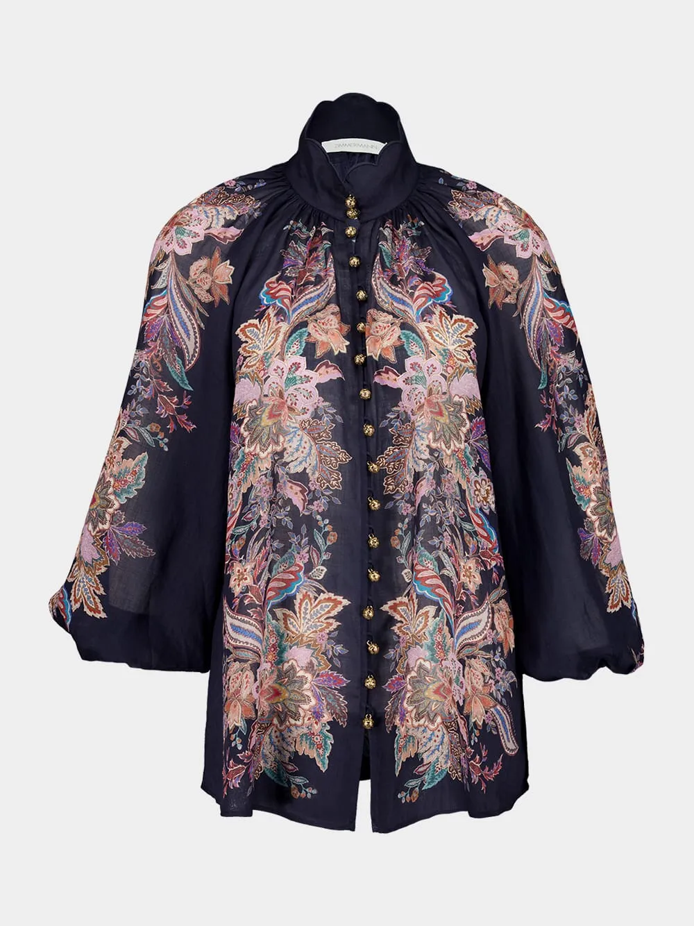 Navy Blue Billowing Rhiannon Blouse in Ramie sold by Fashion Clinic