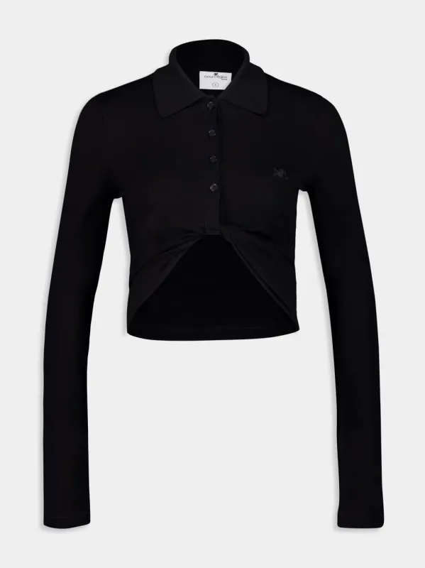 Black Twist Piqué Cropped Polo sold by Fashion Clinic