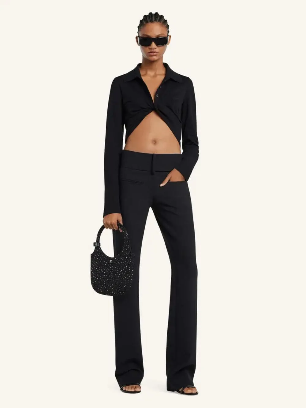 Black Twist Piqué Cropped Polo sold by Fashion Clinic product image thumbnail 2