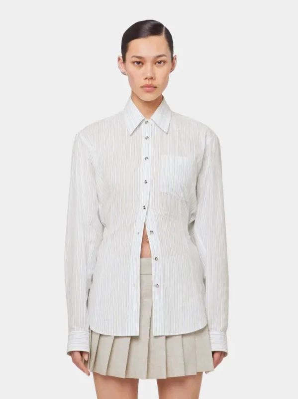 White Striped Cotton Poplin Shirt with Belt Detail sold by Fashion Clinic