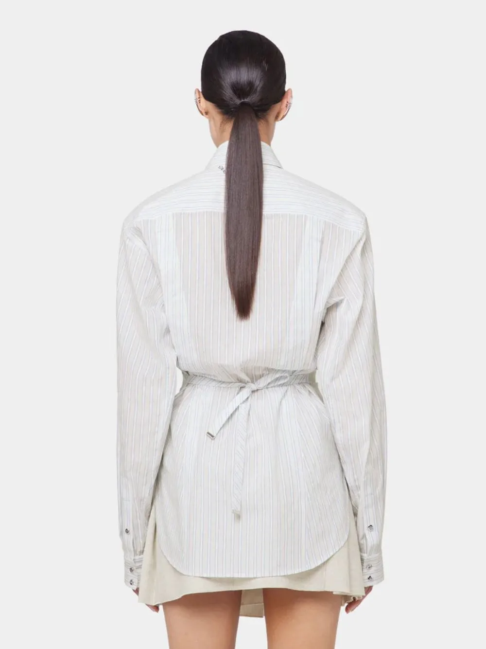 White Striped Cotton Poplin Shirt with Belt Detail sold by Fashion Clinic product image thumbnail 3