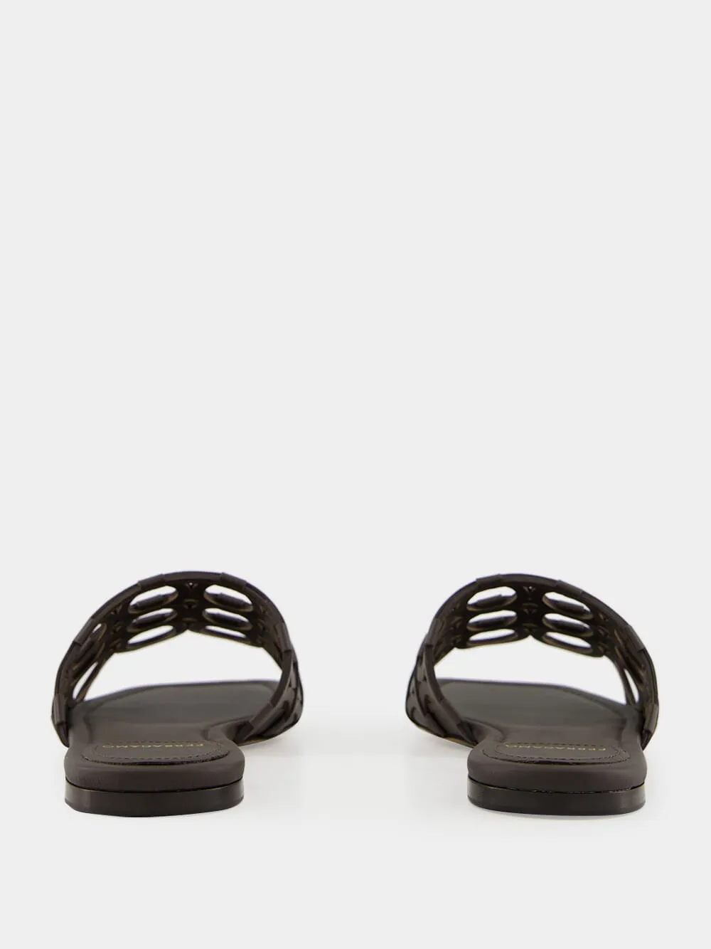 Brown Gancini Chain Leather Slides sold by Fashion Clinic product image thumbnail 5