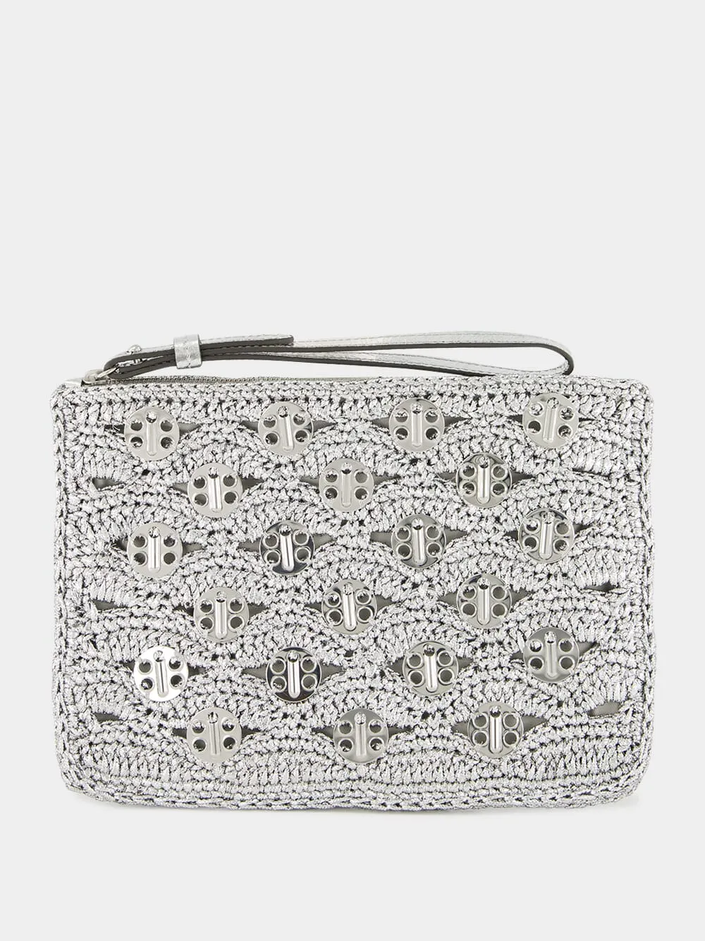 Silver Lurex Raffia Disc Pouch sold by Fashion Clinic