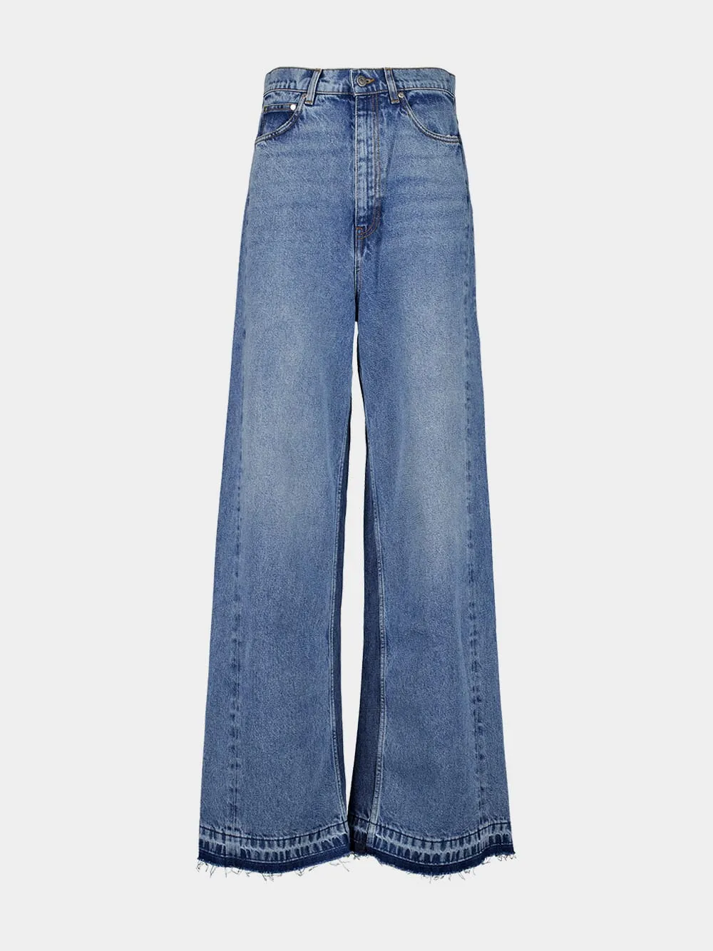 Blue Two-Tone Wash Slouchy Straight Leg Jeans sold by Fashion Clinic