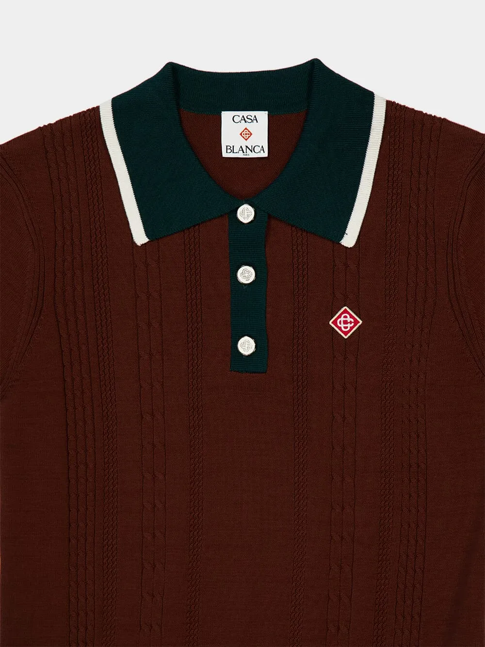Dark Brown Cable Knit Polo Shirt sold by Fashion Clinic product image thumbnail 4