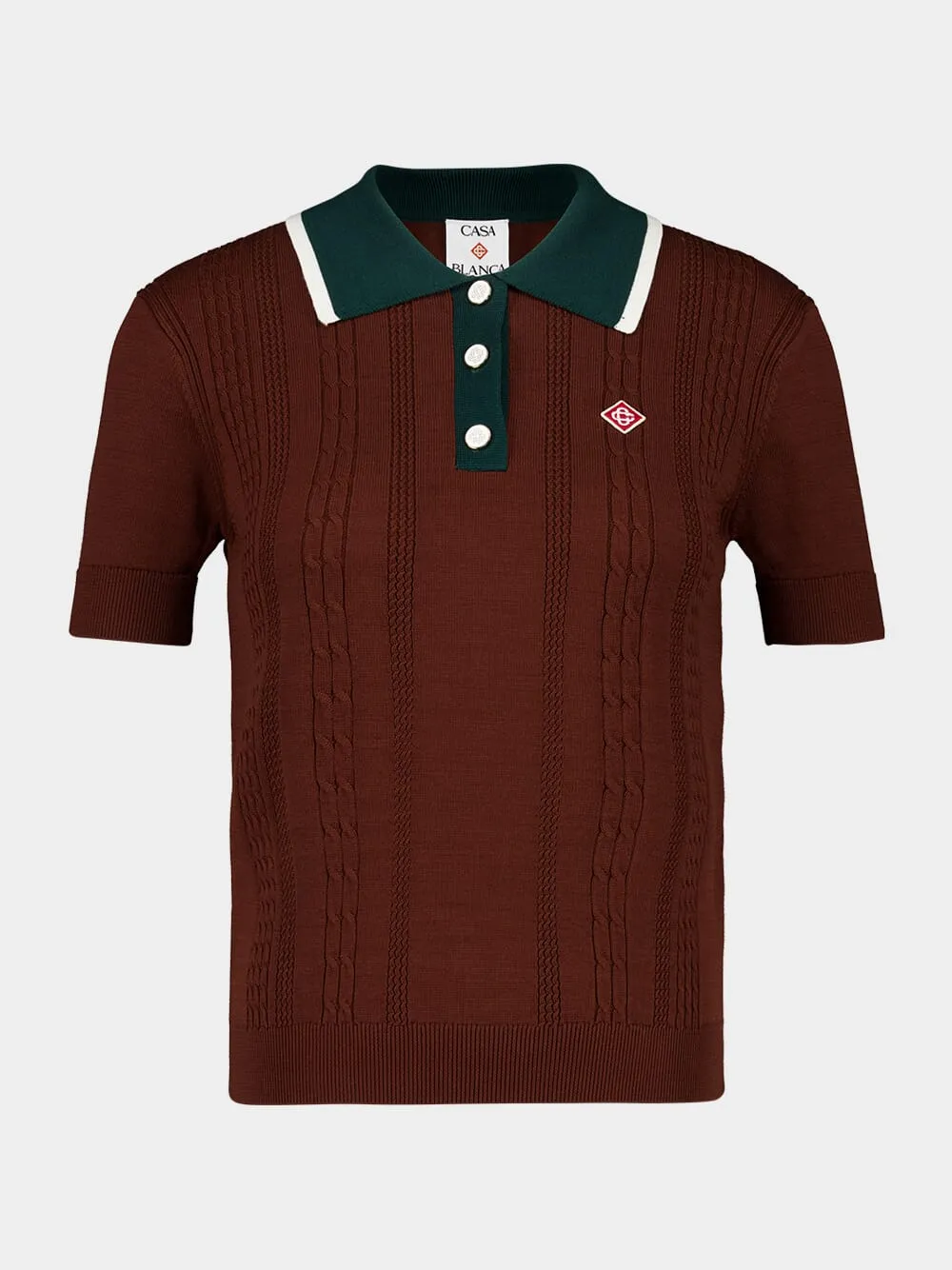 Dark Brown Cable Knit Polo Shirt sold by Fashion Clinic product image thumbnail 2