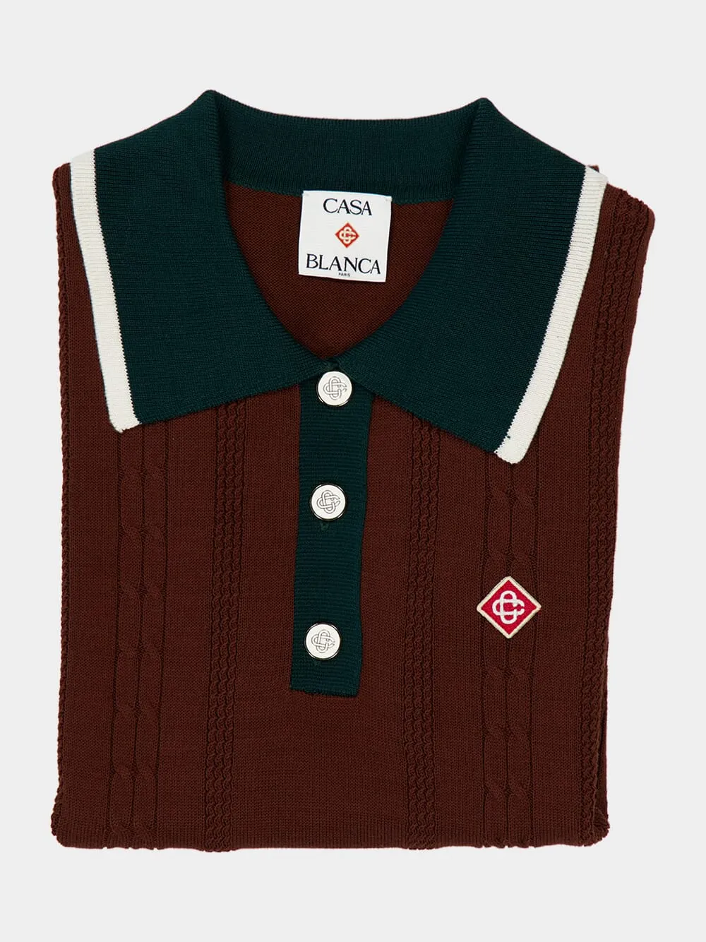 Dark Brown Cable Knit Polo Shirt sold by Fashion Clinic product image thumbnail 5