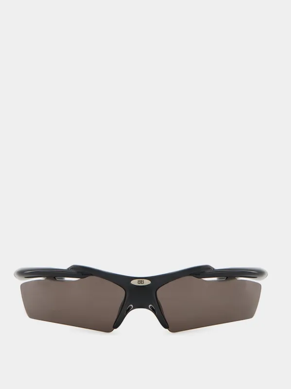 Turbo Rectangle Sunglasses in Full Black made by Balenciaga