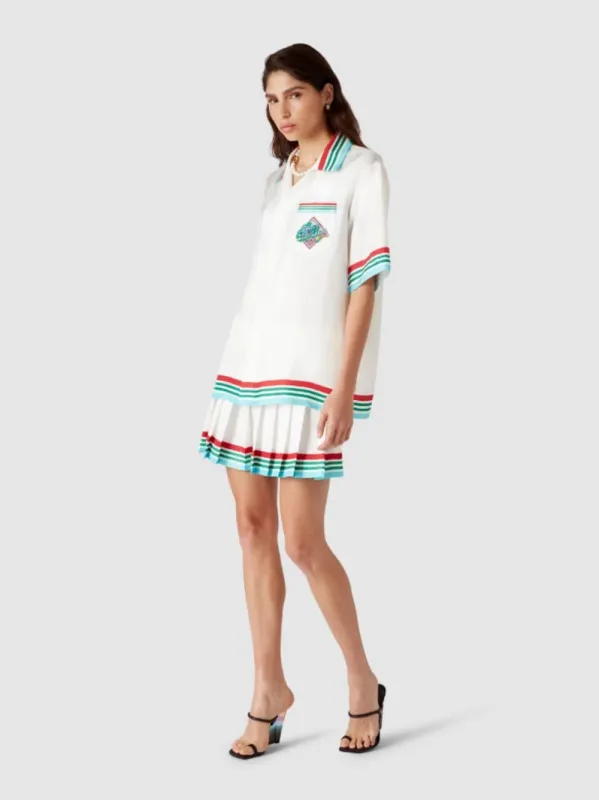 White Casa Way World Series Pleated Silk Skirt sold by Fashion Clinic