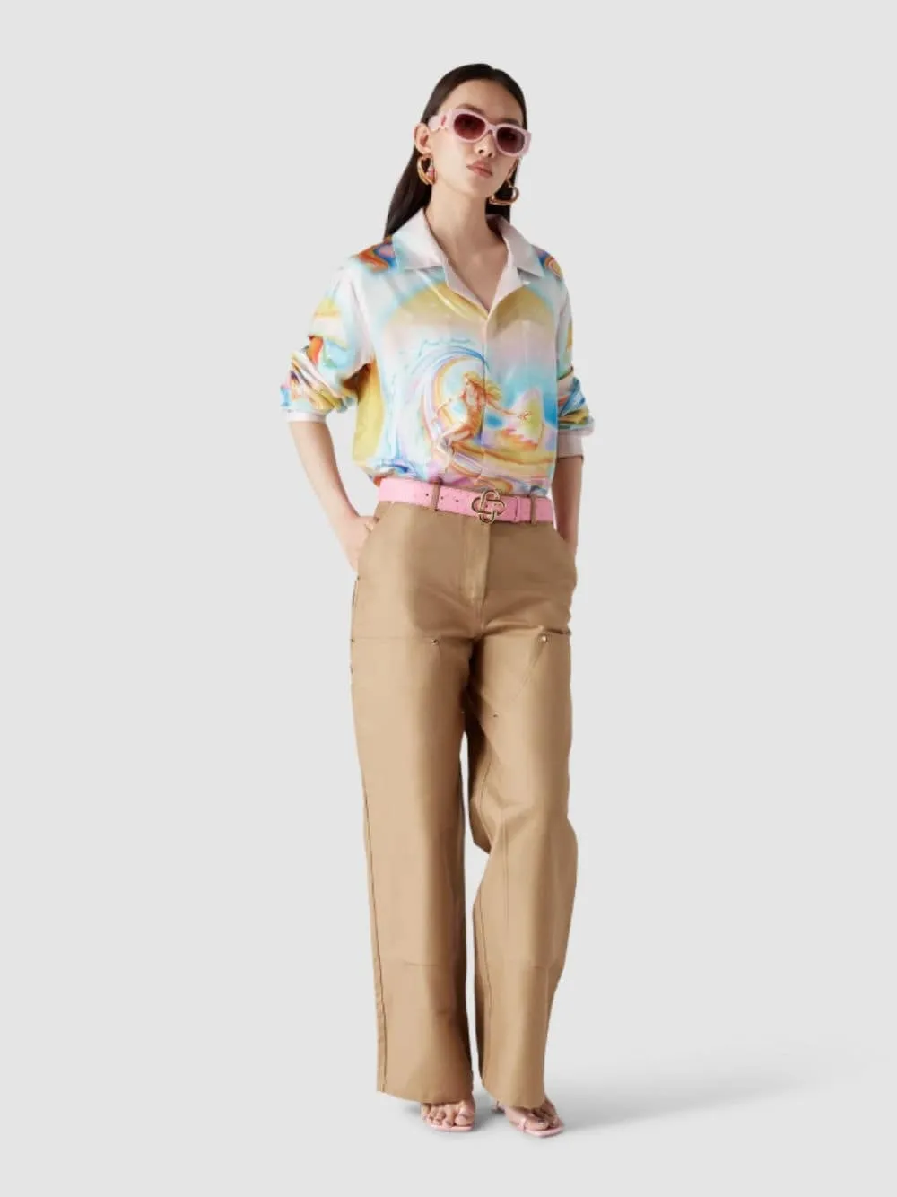 Ecru Cotton Workwear Trousers sold by Fashion Clinic product image thumbnail 2