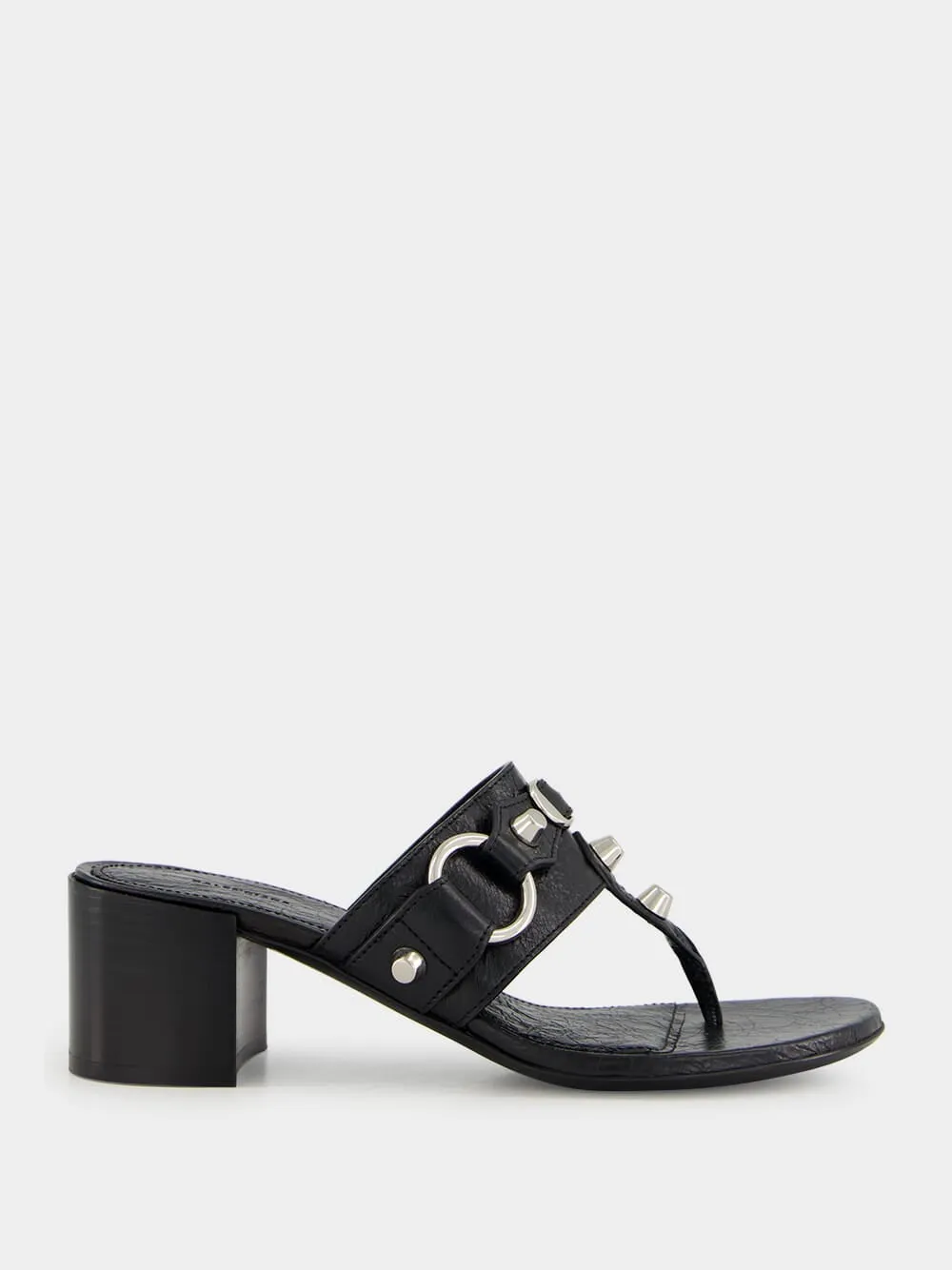 Black Mid-Heel City Tong Sandals sold by Fashion Clinic