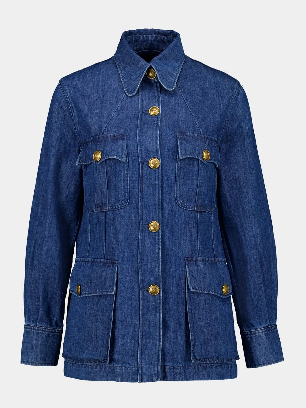 Blue Sahariana Jacket with Belt in Medium Denim sold by Fashion Clinic product image thumbnail 3