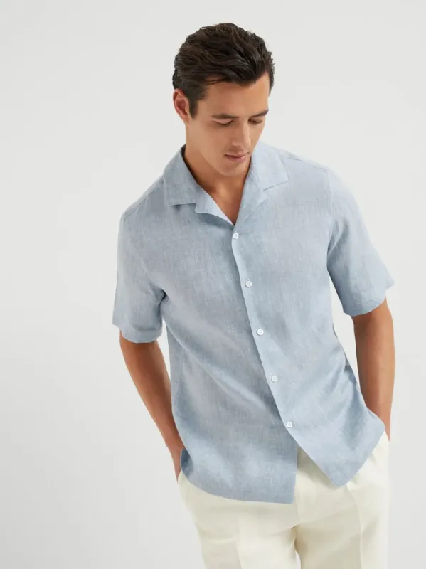 Sky Blue Linen Short-Sleeve Shirt sold by Fashion Clinic