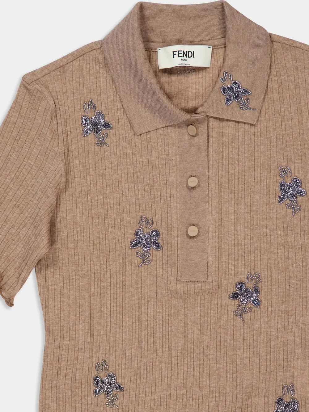 Brown Embroidered Cropped Polo Shirt sold by Fashion Clinic product image thumbnail 3