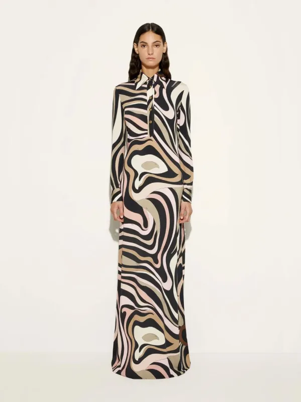 Marmo Print Long Fitted Dress made by Emilio Pucci