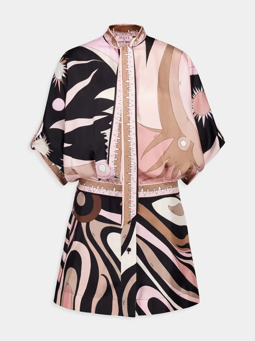 Stella Print Asymmetric Sleeve Mini Dress sold by Fashion Clinic