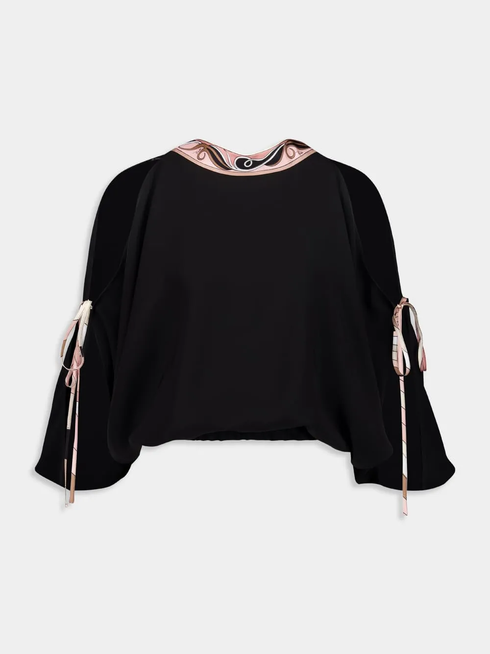 Black Cape Blouse with Printed Details sold by Fashion Clinic