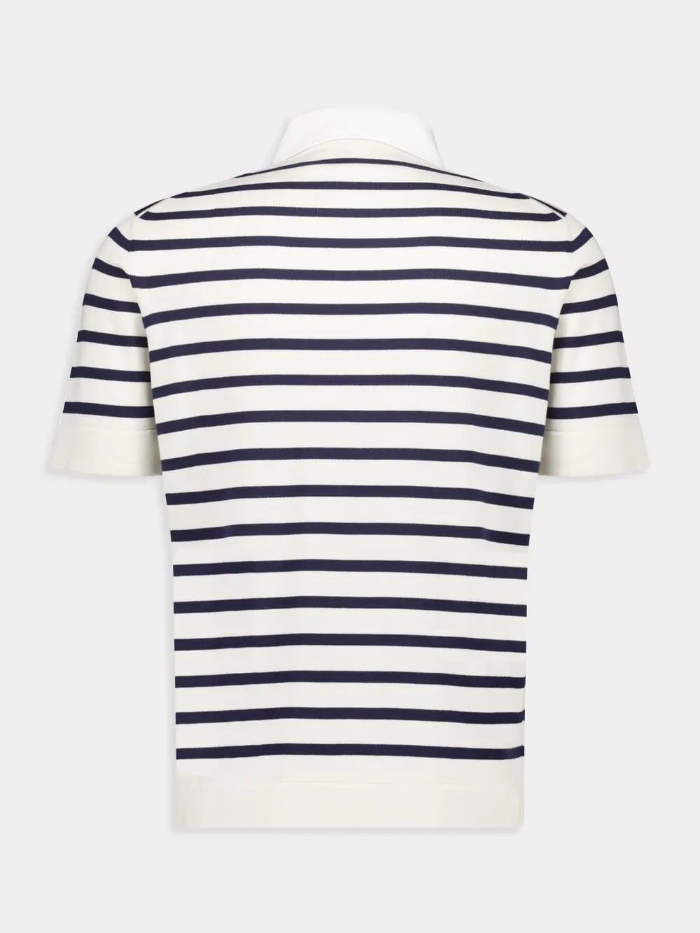White and Navy Blue Striped Polo Sweater Short Sleeve sold by Fashion Clinic product image thumbnail 2
