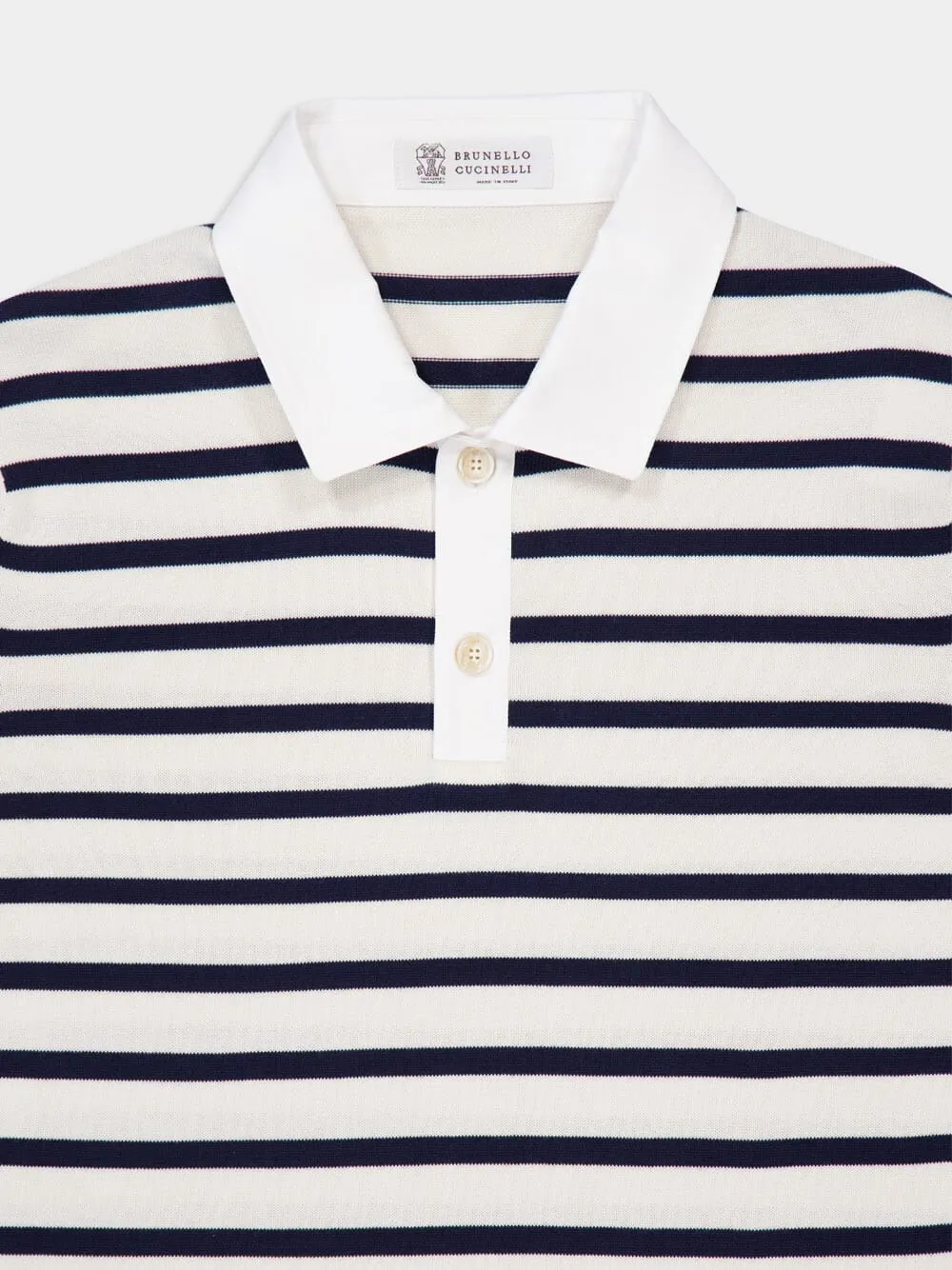 White and Navy Blue Striped Polo Sweater Short Sleeve sold by Fashion Clinic product image thumbnail 3