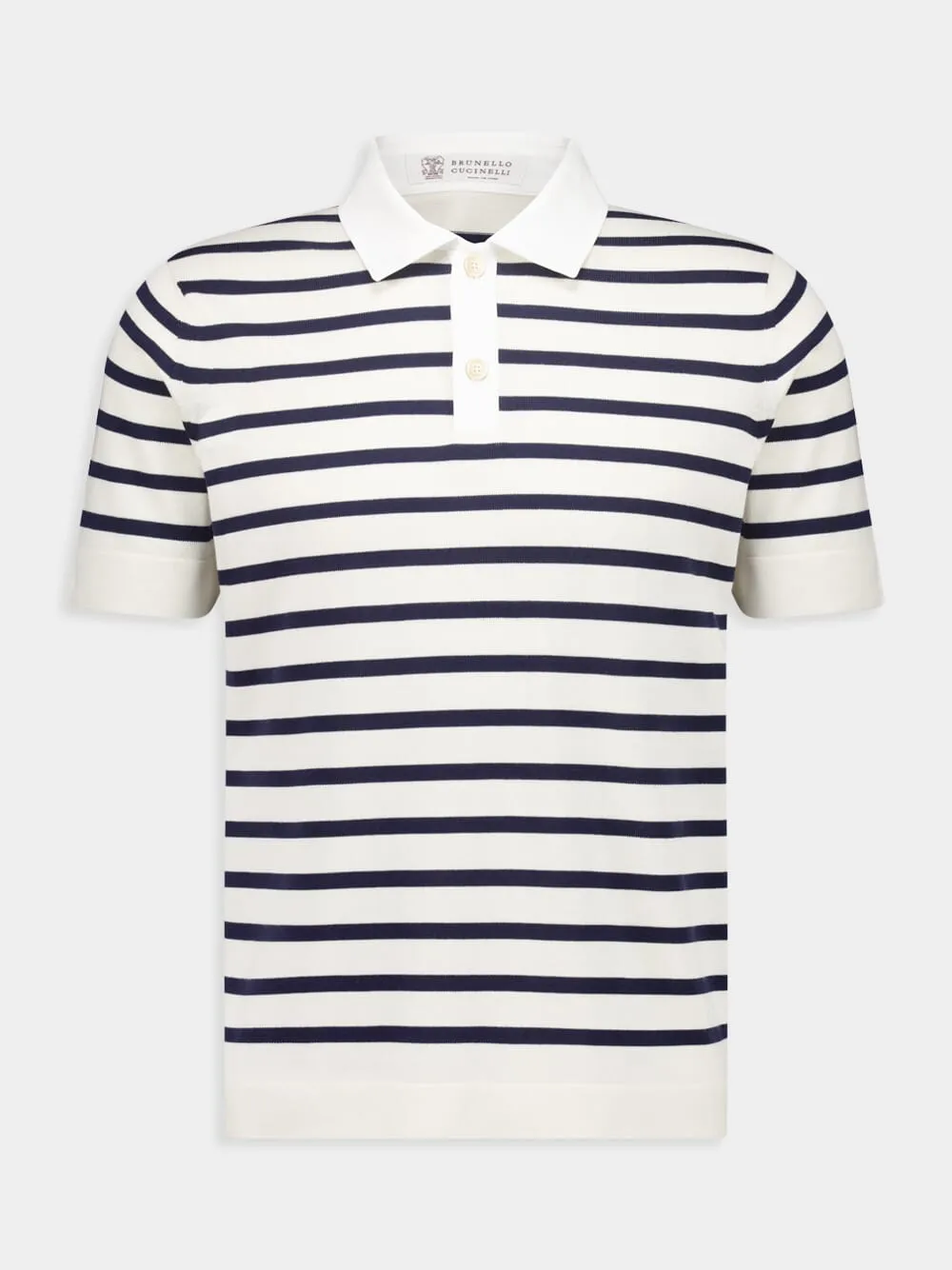 White and Navy Blue Striped Polo Sweater Short Sleeve sold by Fashion Clinic
