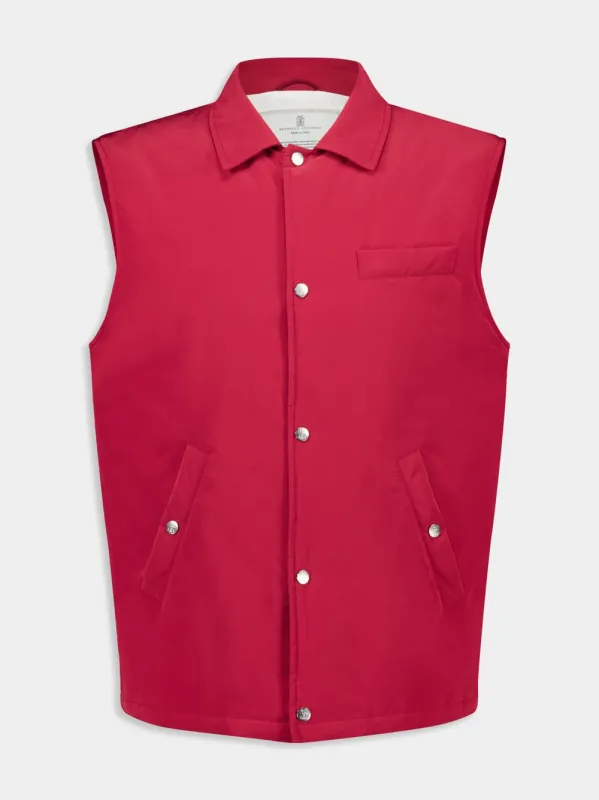 Red Gilet Button-Up Water-Resistant Woven Vest sold by Fashion Clinic
