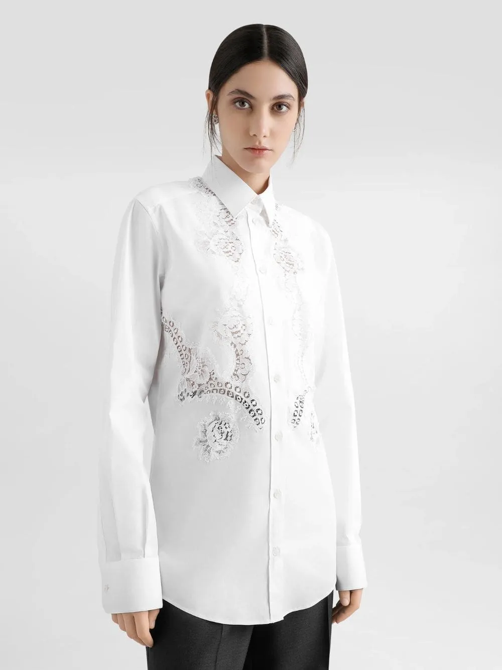White Cotton Poplin Shirt with Lace Inlay sold by Fashion Clinic product image thumbnail 2