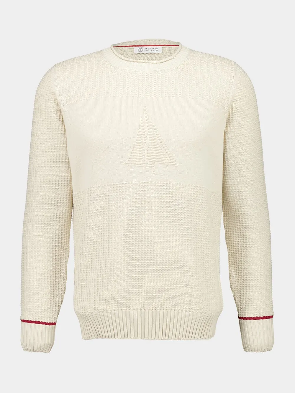 Cream Knitted Cotton Crewneck Sweater sold by Fashion Clinic