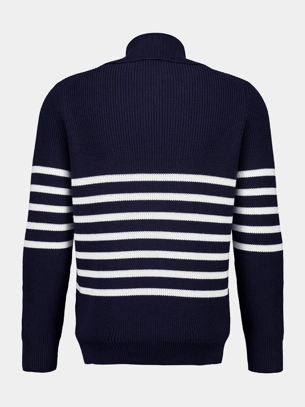 Navy Blue Knitted Cotton Zip-Neck Sweater sold by Fashion Clinic product image thumbnail 2