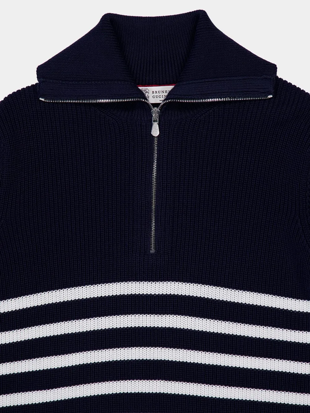 Navy Blue Knitted Cotton Zip-Neck Sweater sold by Fashion Clinic product image thumbnail 3