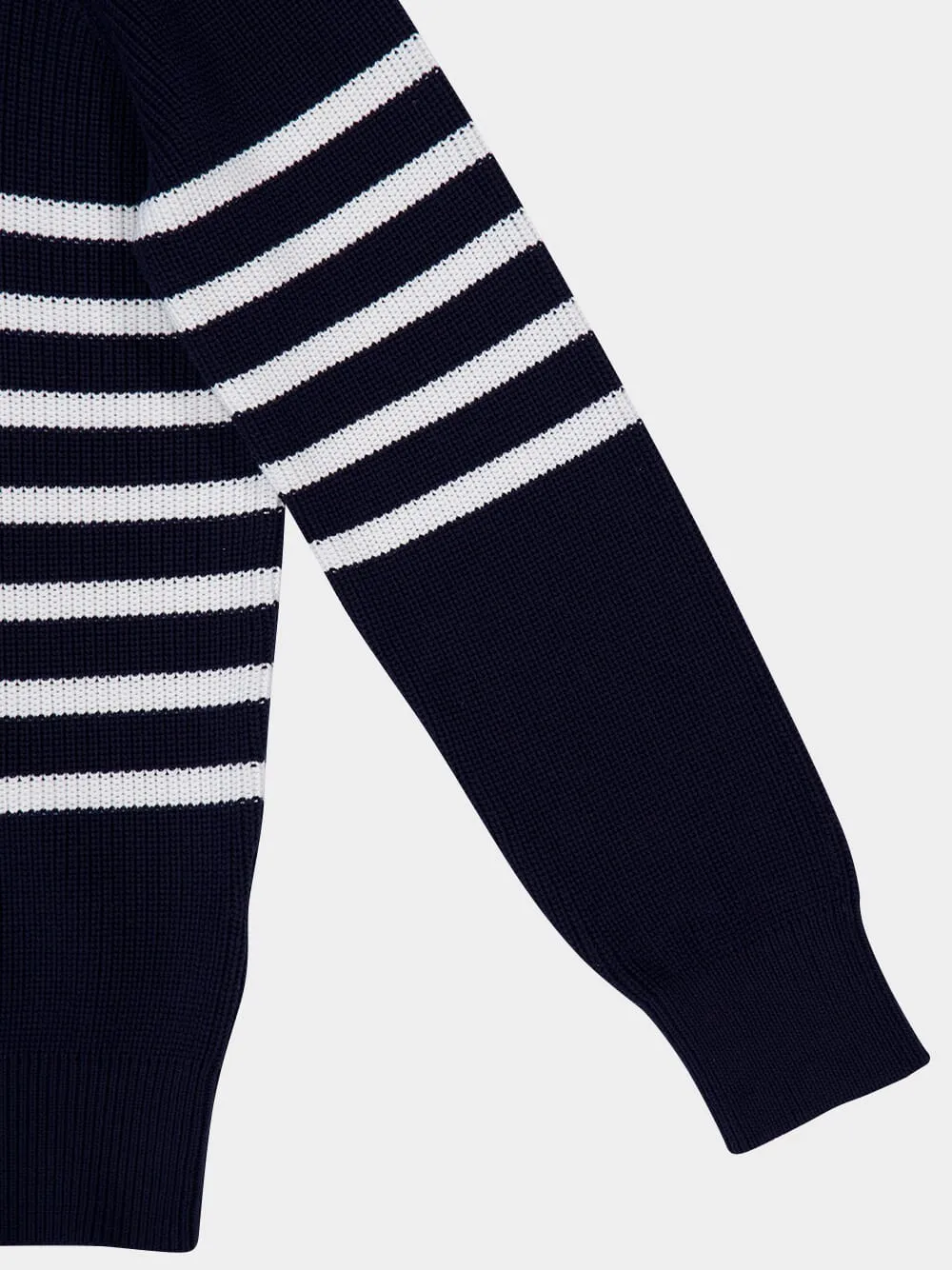 Navy Blue Knitted Cotton Zip-Neck Sweater sold by Fashion Clinic product image thumbnail 4