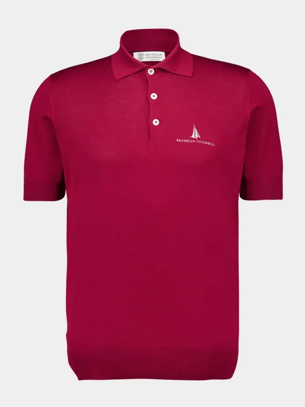 Cherry Red Knitted Polo with Buttoned Neck sold by Fashion Clinic