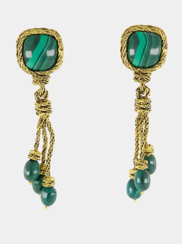 Gold and Pine Green Miki Malachite Earrings sold by Fashion Clinic