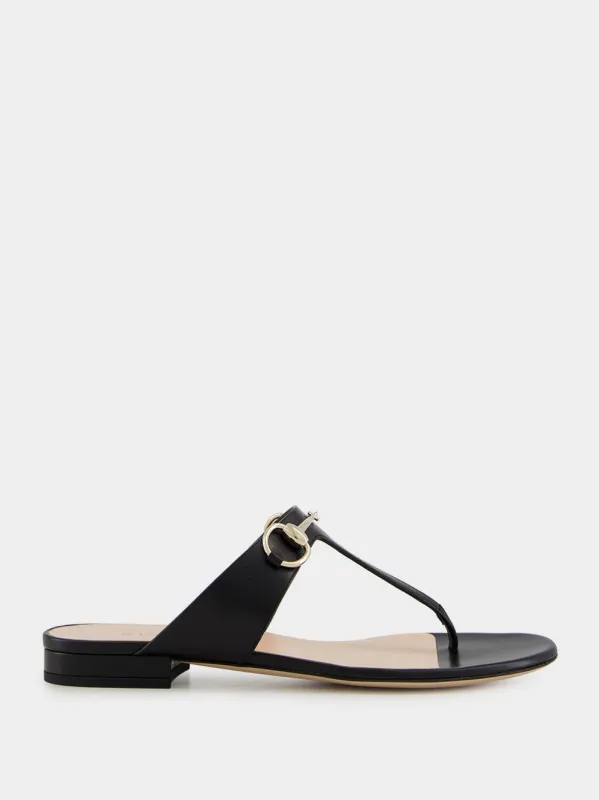 Black Leather Thong Sandal with Horsebit sold by Fashion Clinic