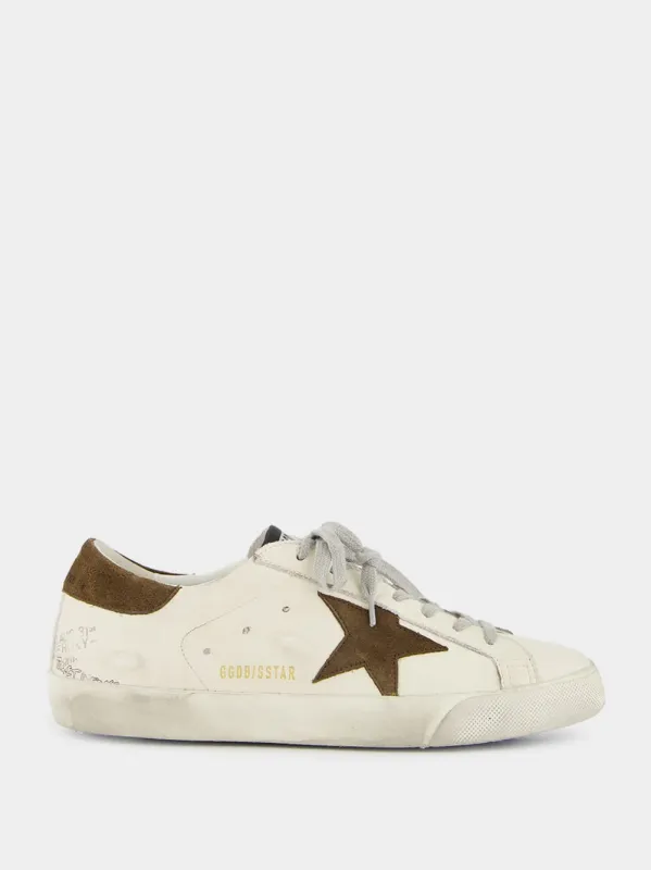 White and Brown Super-Star Leather Sneakers sold by Fashion Clinic