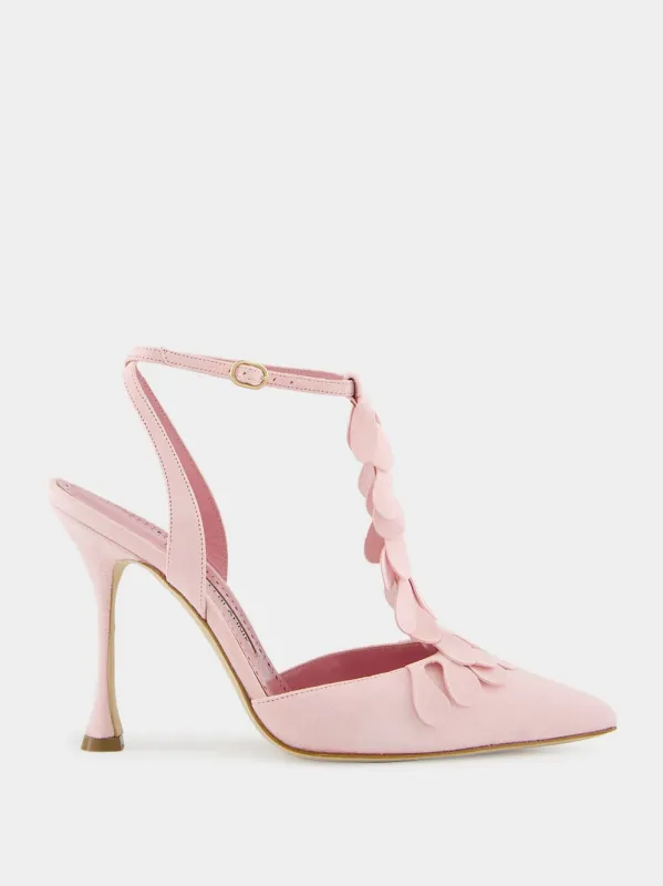 Marwam Pink Suede Ankle Strap Pumps sold by Fashion Clinic