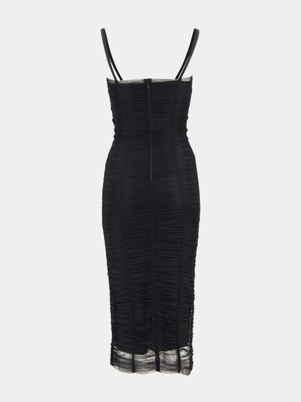 Black Tulle Calf-Length Draped Dress sold by Fashion Clinic product image thumbnail 4